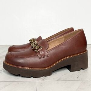 Naturalizer Desi Brown Leather Heeled Chain Detail Loafer 6M